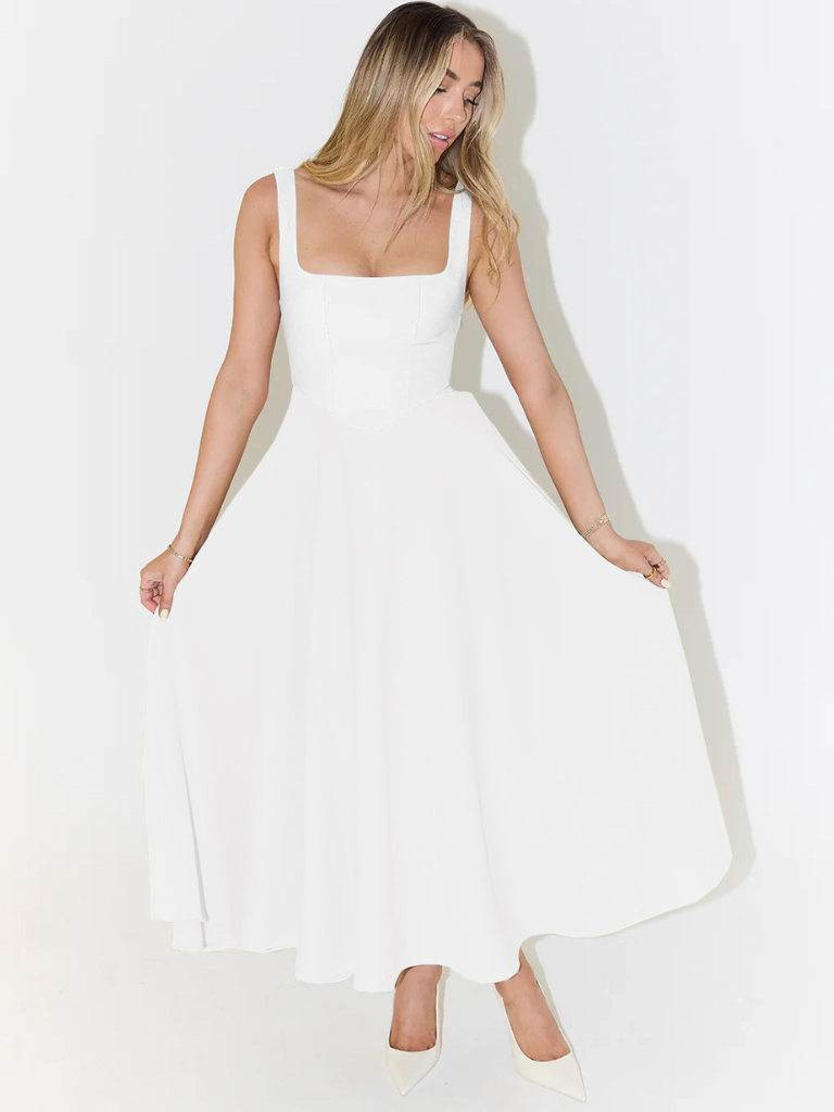 Midi Dress with Square Neck for Women