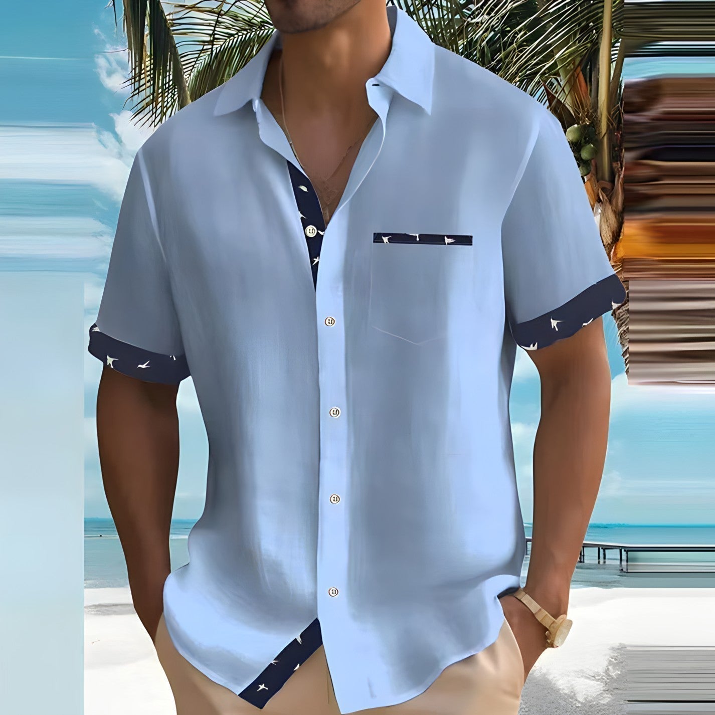 Men's Polo | Short Sleeves & Bird Print Details