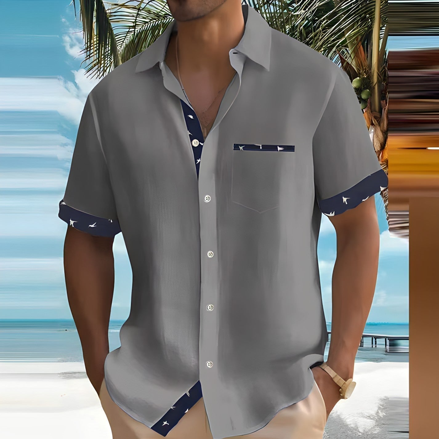 Men's Polo | Short Sleeves & Bird Print Details