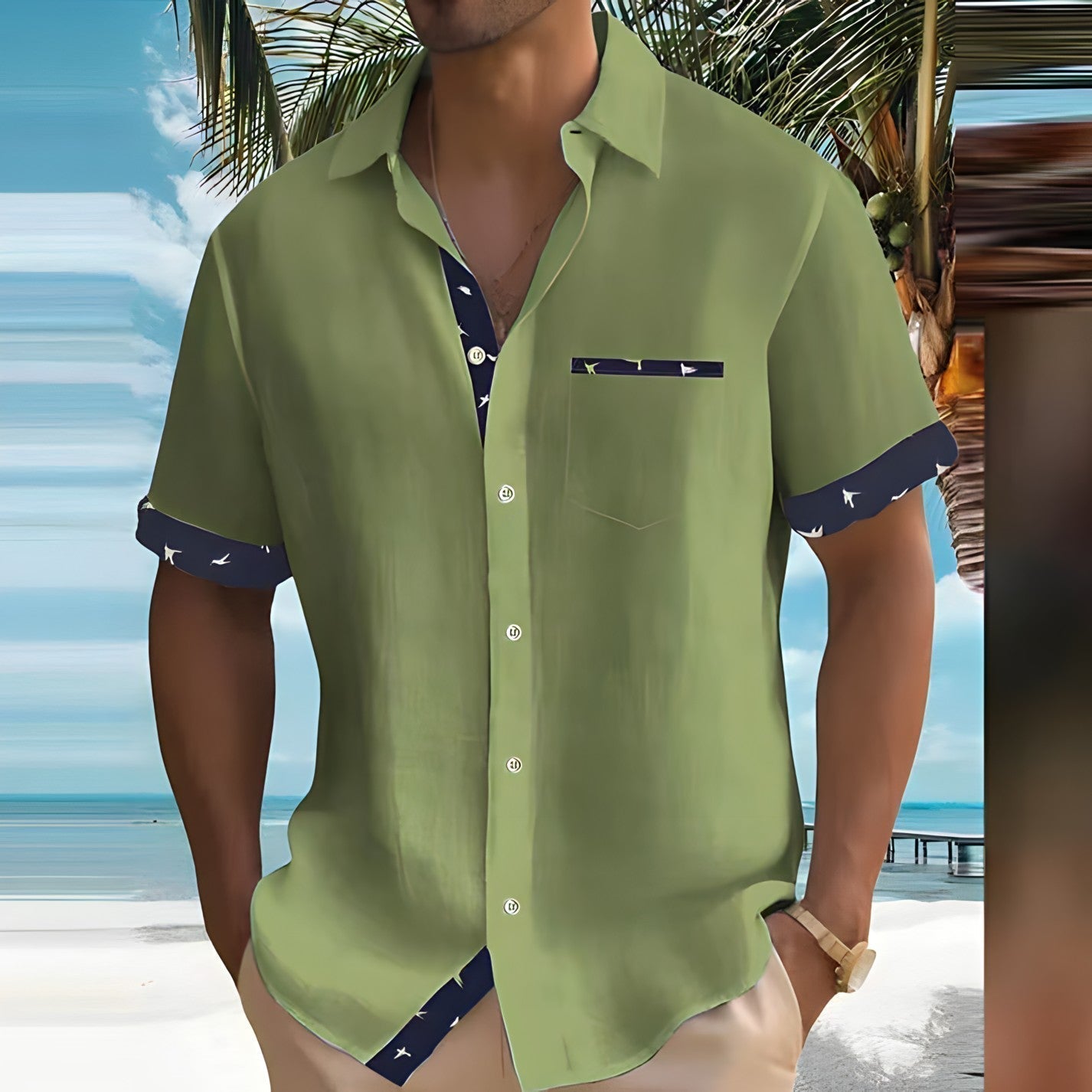 Men's Polo | Short Sleeves & Bird Print Details