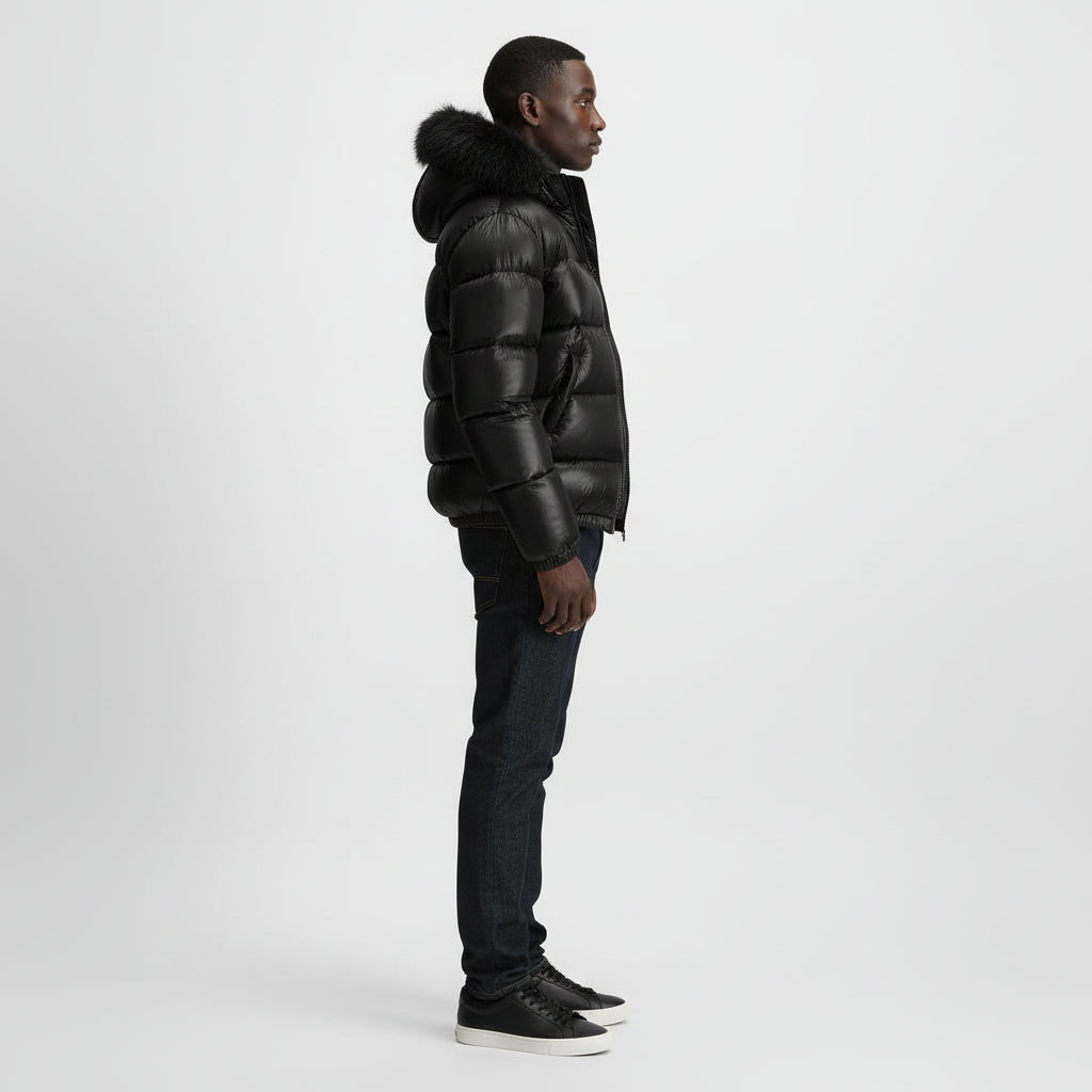 Wintertrail | Men’s Black Insulated Down Puffer Coat with Hood