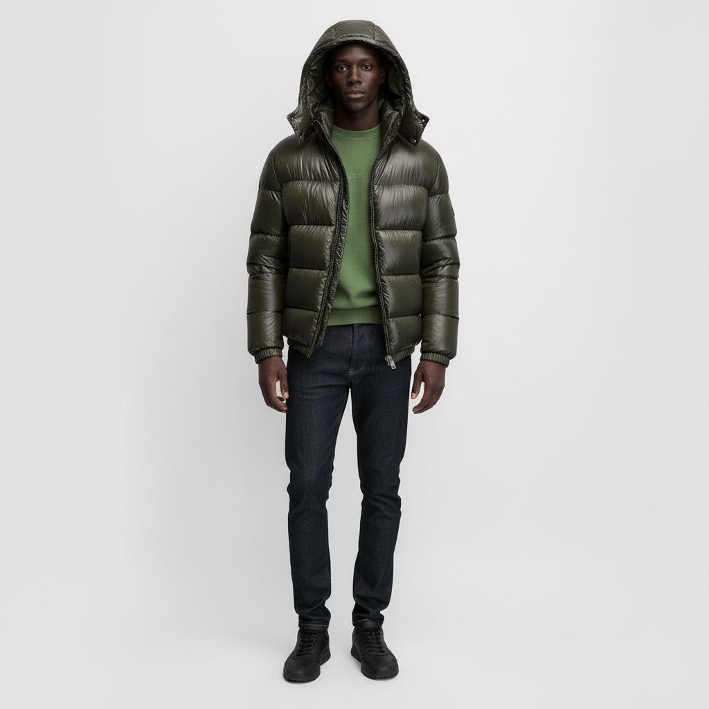 Puffer jacket – Black winter down jacket with hood for men 8