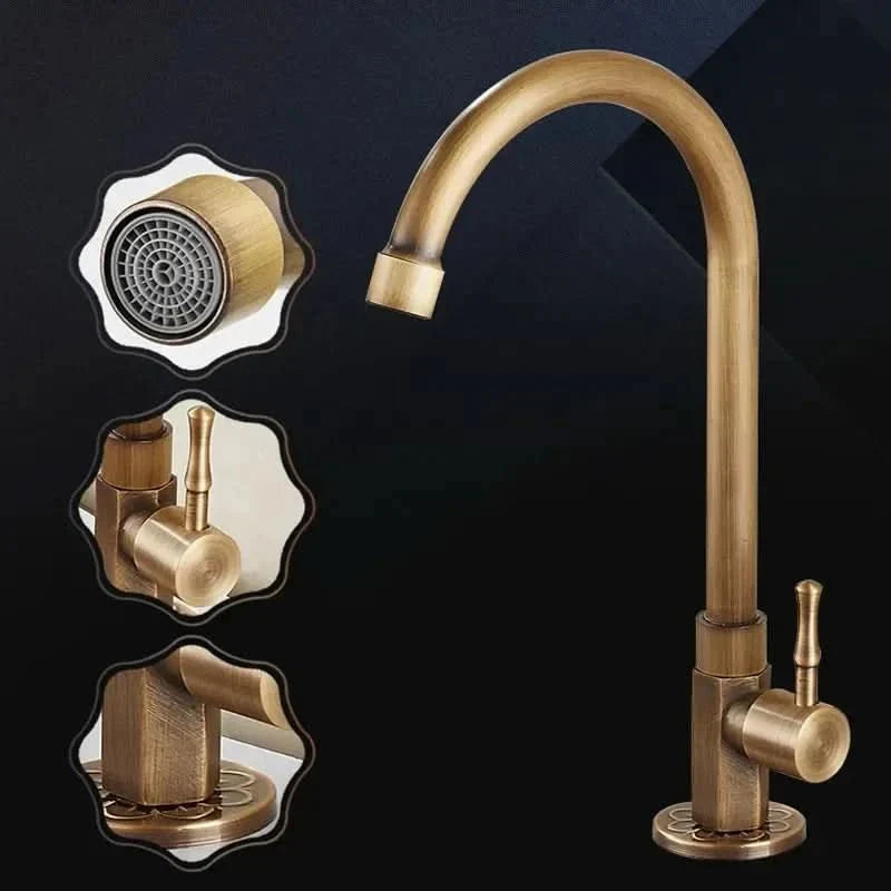 GOLDENSWAN – Antique Brass Swan Neck Faucet for Kitchen & Bathroom
