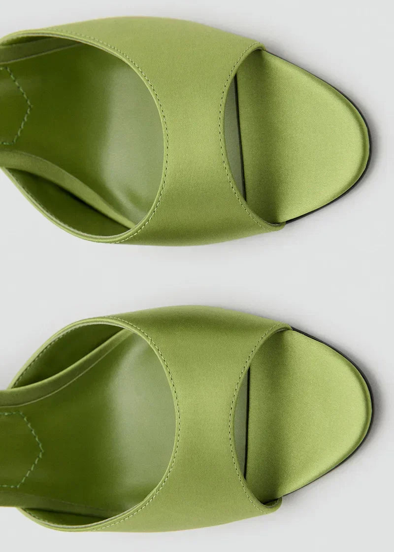 Satin High Heel Mules with Open Toe for Women
