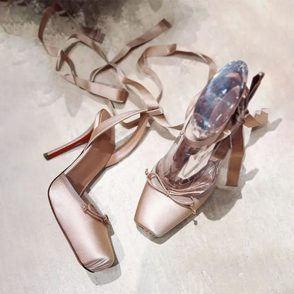 Satin Platform Ankle Strap High Heels for Women