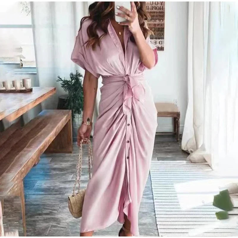 Tie Waist Button Shirt Dress