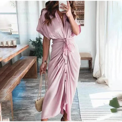 Tie Waist Button Shirt Dress