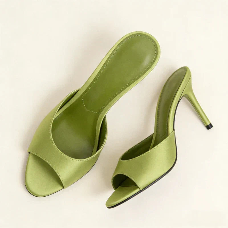 Satin High Heel Mules with Open Toe for Women