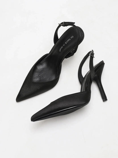 Pointed Toe Satin Slingback Heels for Women