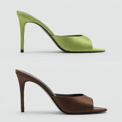 Satin High Heel Mules with Open Toe for Women