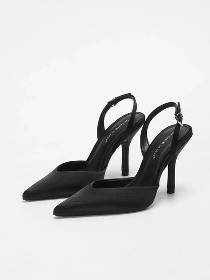 Pointed Toe Satin Slingback Heels for Women