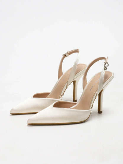 Pointed Toe Satin Slingback Heels for Women