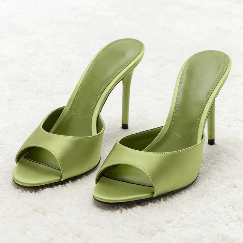 Satin High Heel Mules with Open Toe for Women
