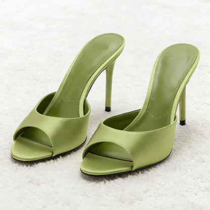 Satin High Heel Mules with Open Toe for Women