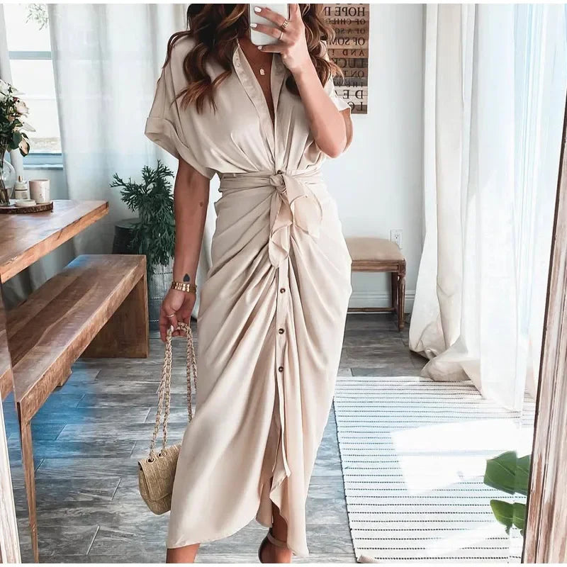 Tie Waist Button Shirt Dress