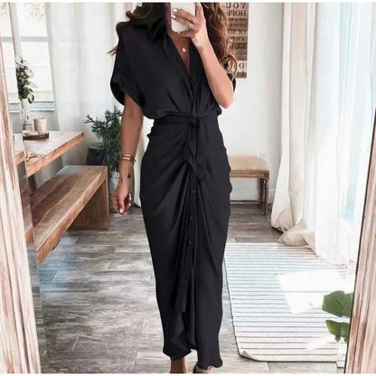 Tie Waist Button Shirt Dress