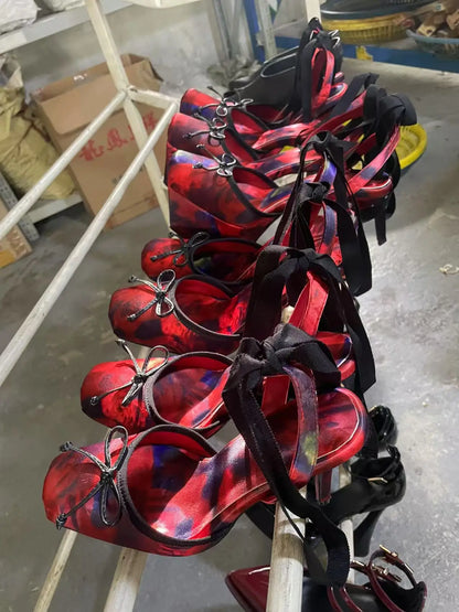 Satin Platform Ankle Strap High Heels for Women
