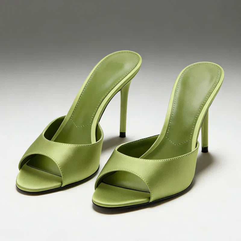 Satin High Heel Mules with Open Toe for Women