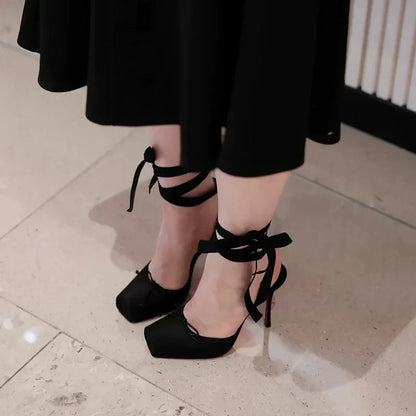 Platform Satin Ankle Strap Court Shoes for Women