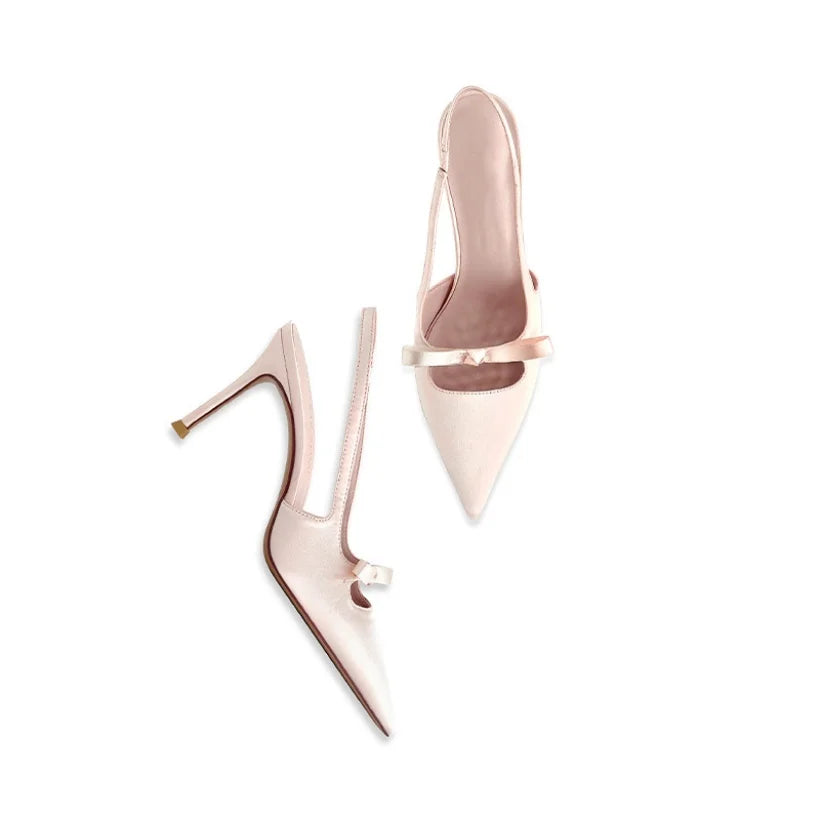 Satin Slingback Heels with Pointed Toe for Women
