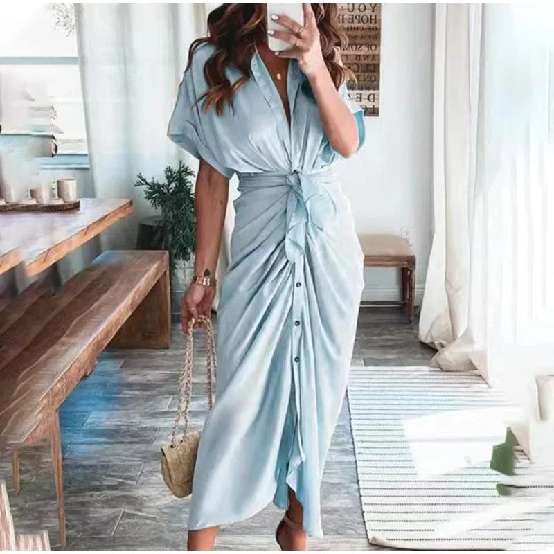Tie Waist Button Shirt Dress