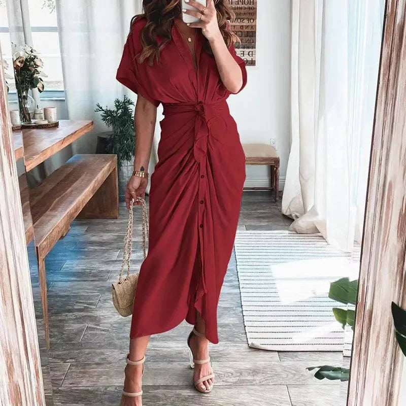 Tie Waist Button Shirt Dress