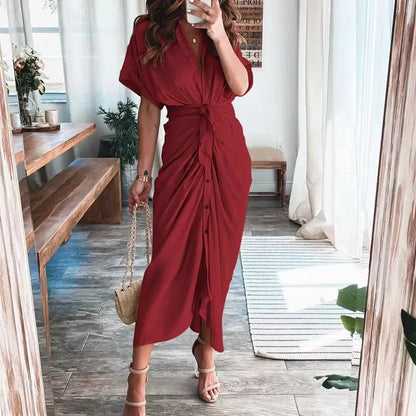 Tie Waist Button Shirt Dress