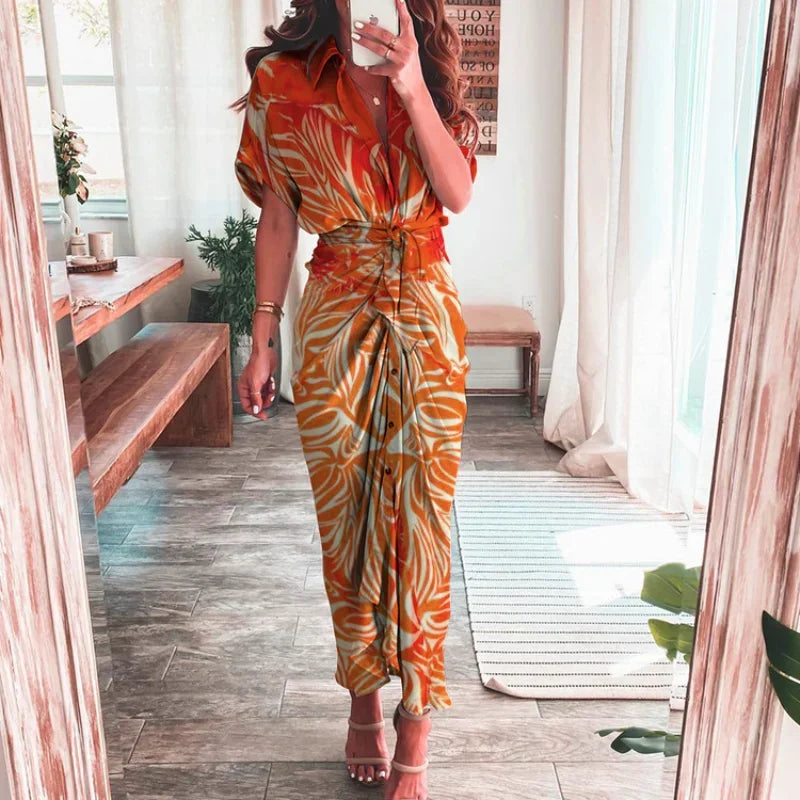 Tie Waist Button Shirt Dress