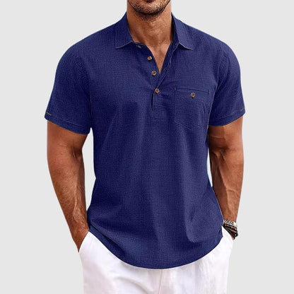 Linen Polo Shirt with Short Sleeves for Men