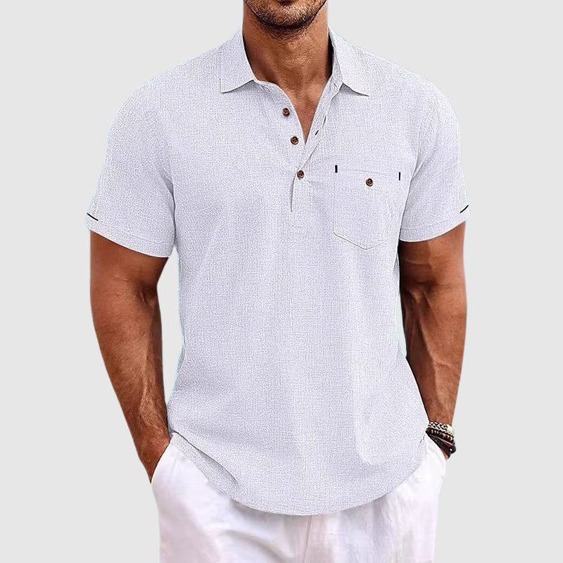 Linen Polo Shirt with Short Sleeves for Men