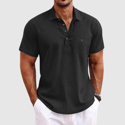 Linen Polo Shirt with Short Sleeves for Men