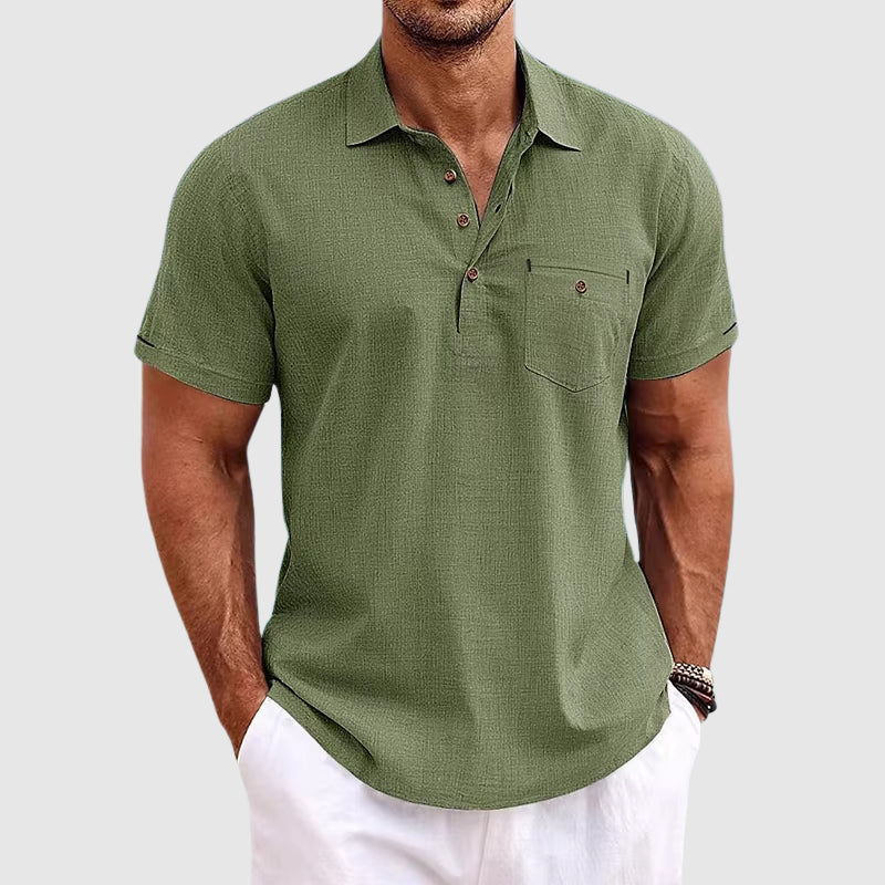 Linen Polo Shirt with Short Sleeves for Men