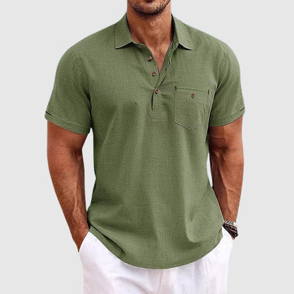 Linen Polo Shirt with Short Sleeves for Men