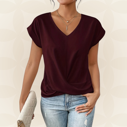Women's V-Neck Top | V-Neck & Draped Detail