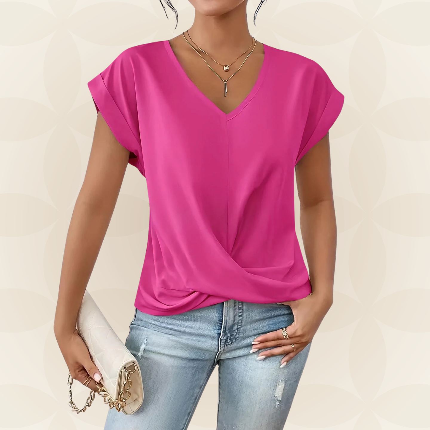 Women's V-Neck Top | V-Neck & Draped Detail