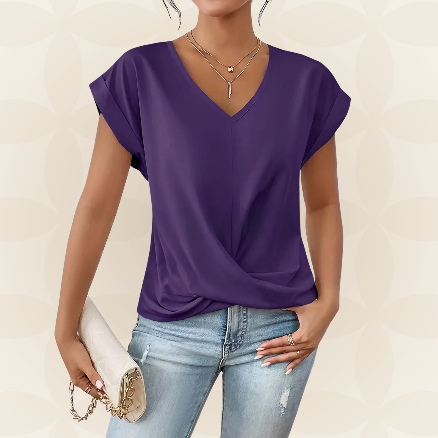 Women's V-Neck Top | V-Neck & Draped Detail