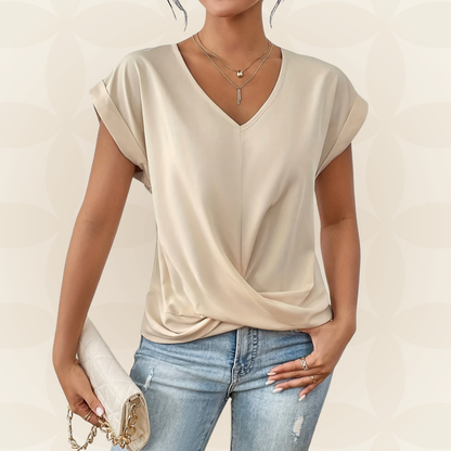 Women's V-Neck Top | V-Neck & Draped Detail