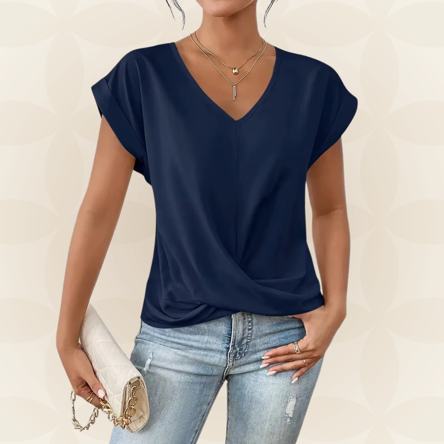 Women's V-Neck Top | V-Neck & Draped Detail
