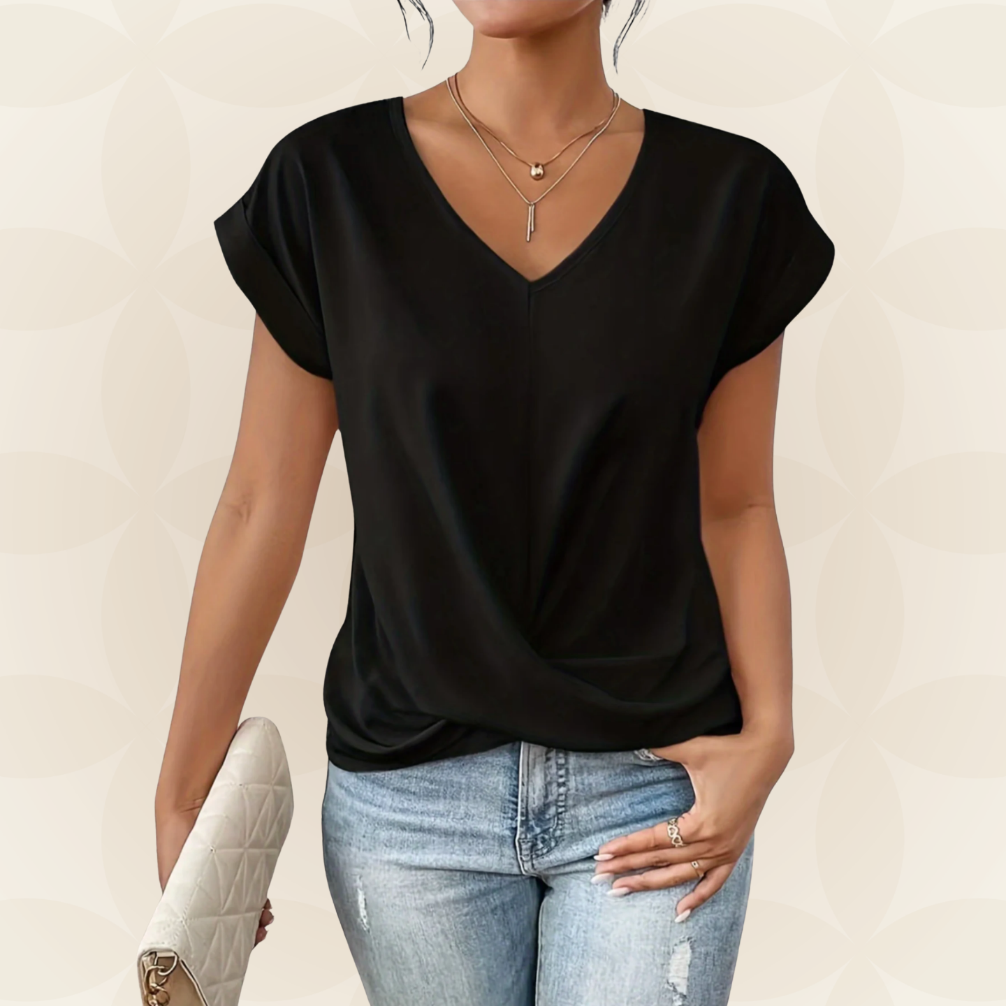 Women's V-Neck Top | V-Neck & Draped Detail