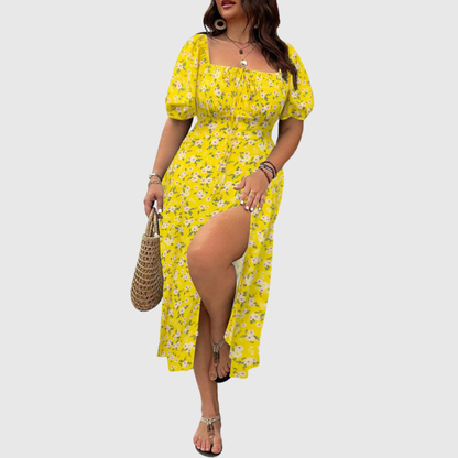 Square Neck Plus Size Midi Dress