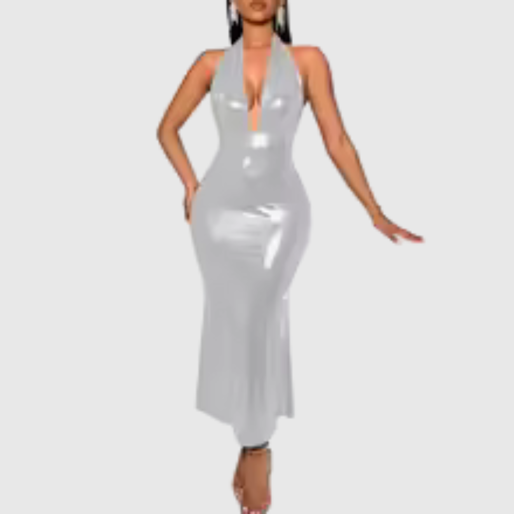 Metallic Plus Size Halter Dress