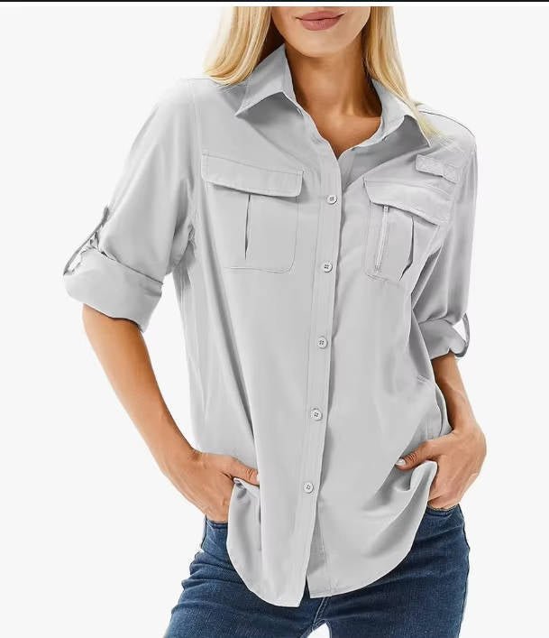 Aria | Women's breathable long sleeve hiking shirt with roll-up sleeves for Travel