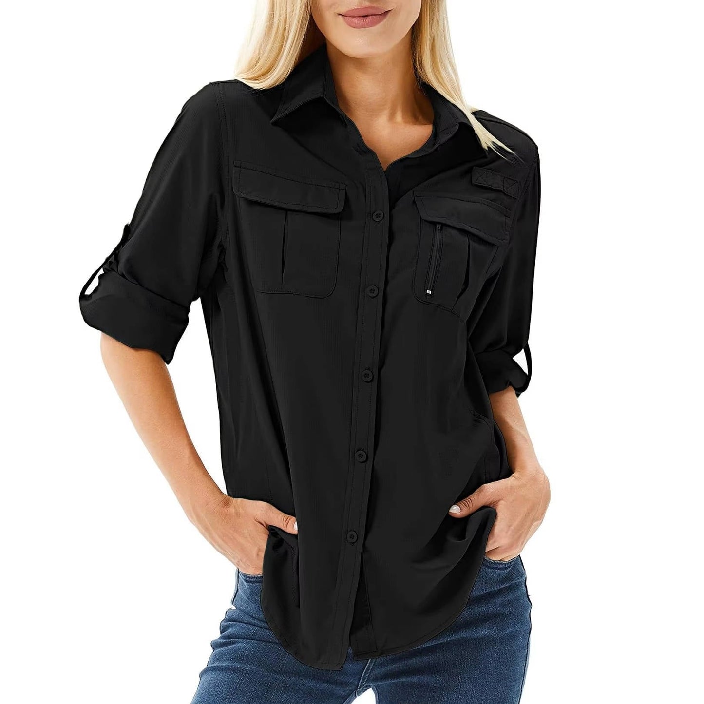 Aria | Women's breathable long sleeve hiking shirt with roll-up sleeves for Travel