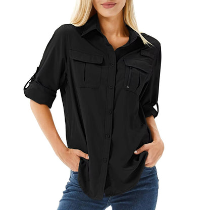 Aria | Women's breathable long sleeve hiking shirt with roll-up sleeves for Travel