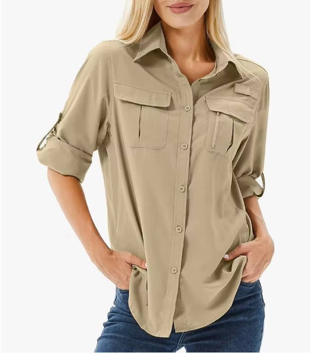 Aria | Women's breathable long sleeve hiking shirt with roll-up sleeves for Travel