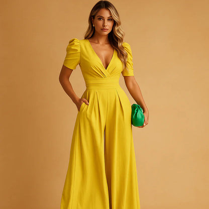 Women's Summer Jumpsuit | Puff Sleeves & Elegant Long Silhouette