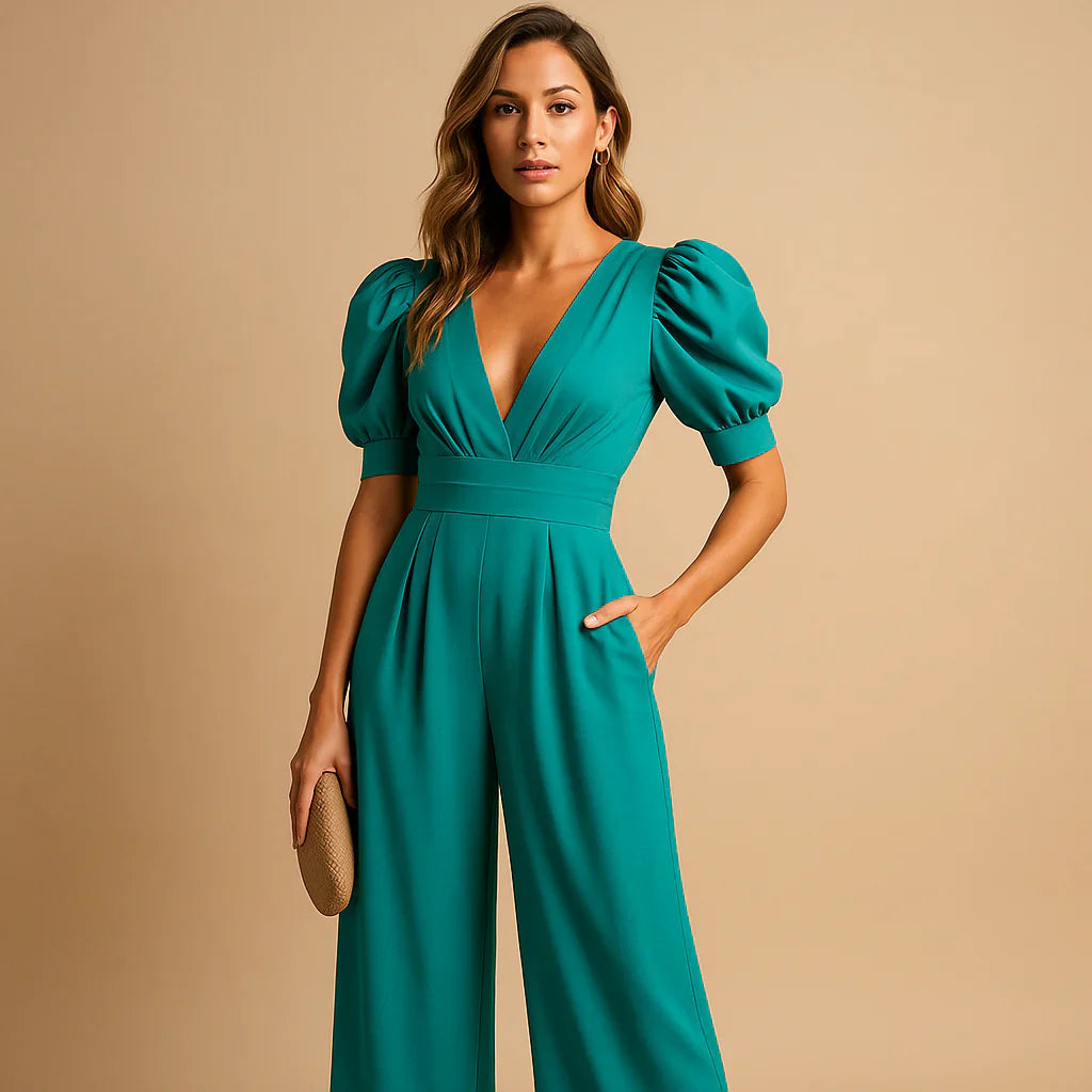 Women's Summer Jumpsuit | Puff Sleeves & Elegant Long Silhouette