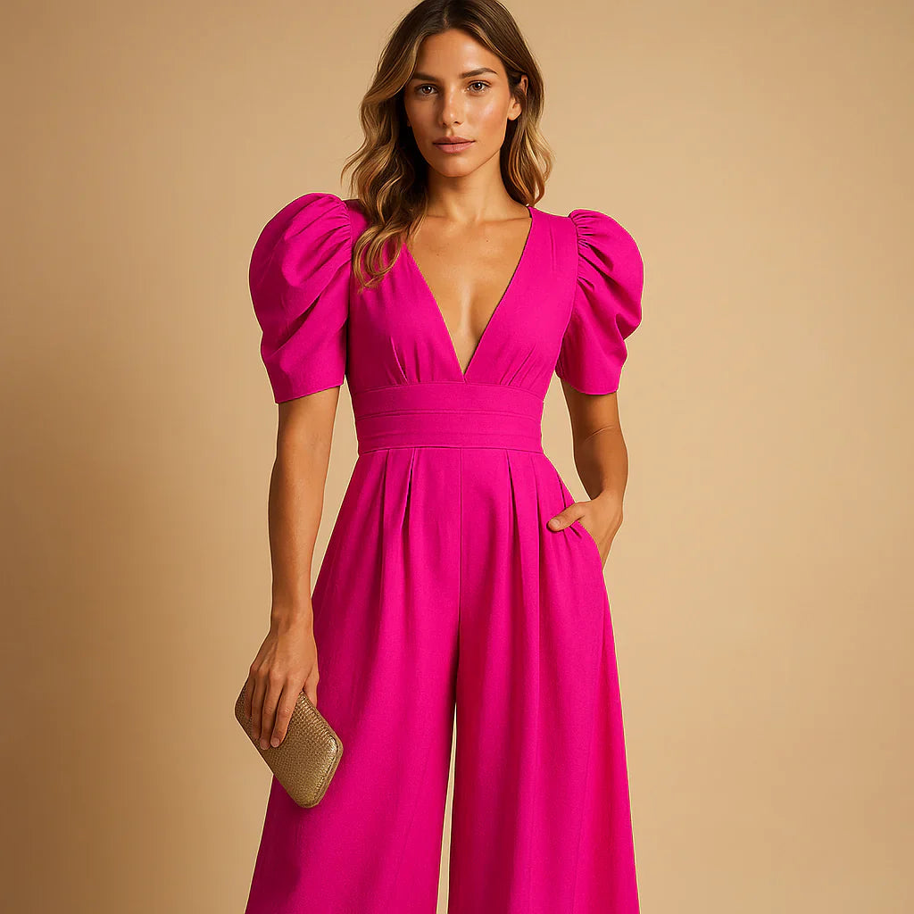 Women's Summer Jumpsuit | Puff Sleeves & Elegant Long Silhouette