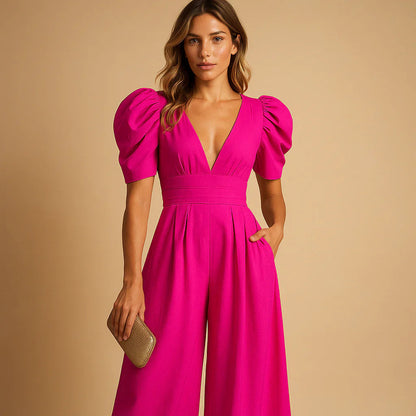 Women's Summer Jumpsuit | Puff Sleeves & Elegant Long Silhouette