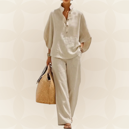 Women's Summer Set | 2-Piece Linen Look & Wide Trousers